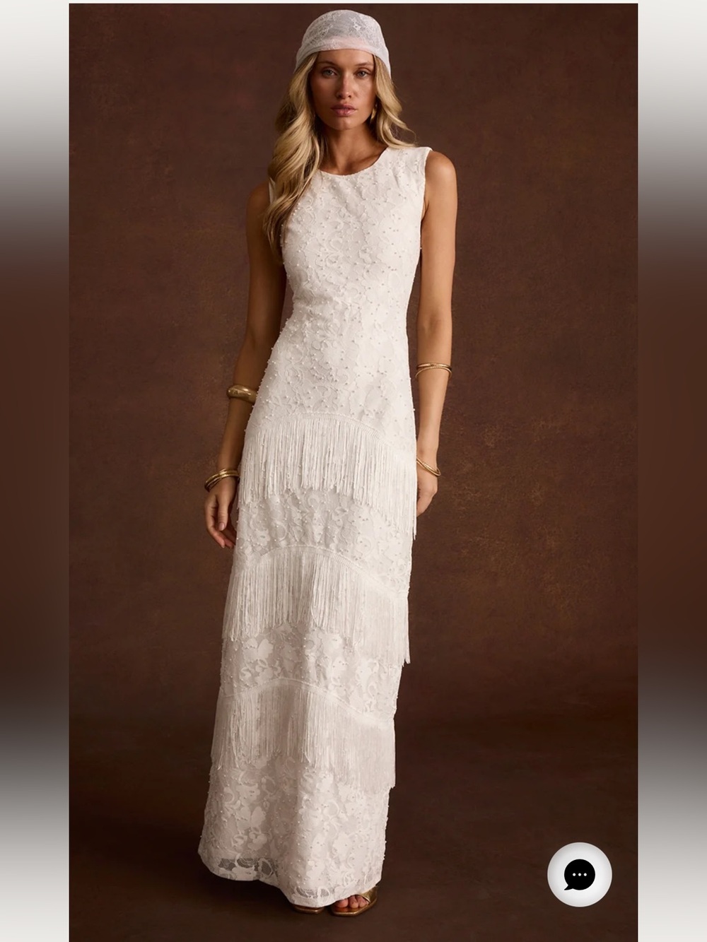 12th Tribe Shadows White Lace Fringe Maxi Dress